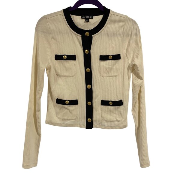 J. Crew Vintage Rib‎ Lady Jacket Blouse Size M White and Black - Picture 1 of 7
